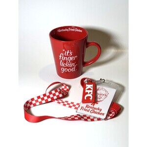 KFC Red MUG & Checkered Lanyard Badge Holder FINGER LICKIN' GOOD AUTHENTIC